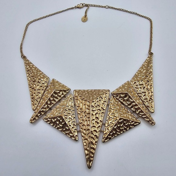 Bold Textured Gold Tone‎ Statement Necklace Eye Catching Layered Look Jewelry - Picture 1 of 8